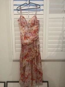 Robe midi corset Bardot Revolve Adaline rose jardin fleuri taille L - Photo 1/7