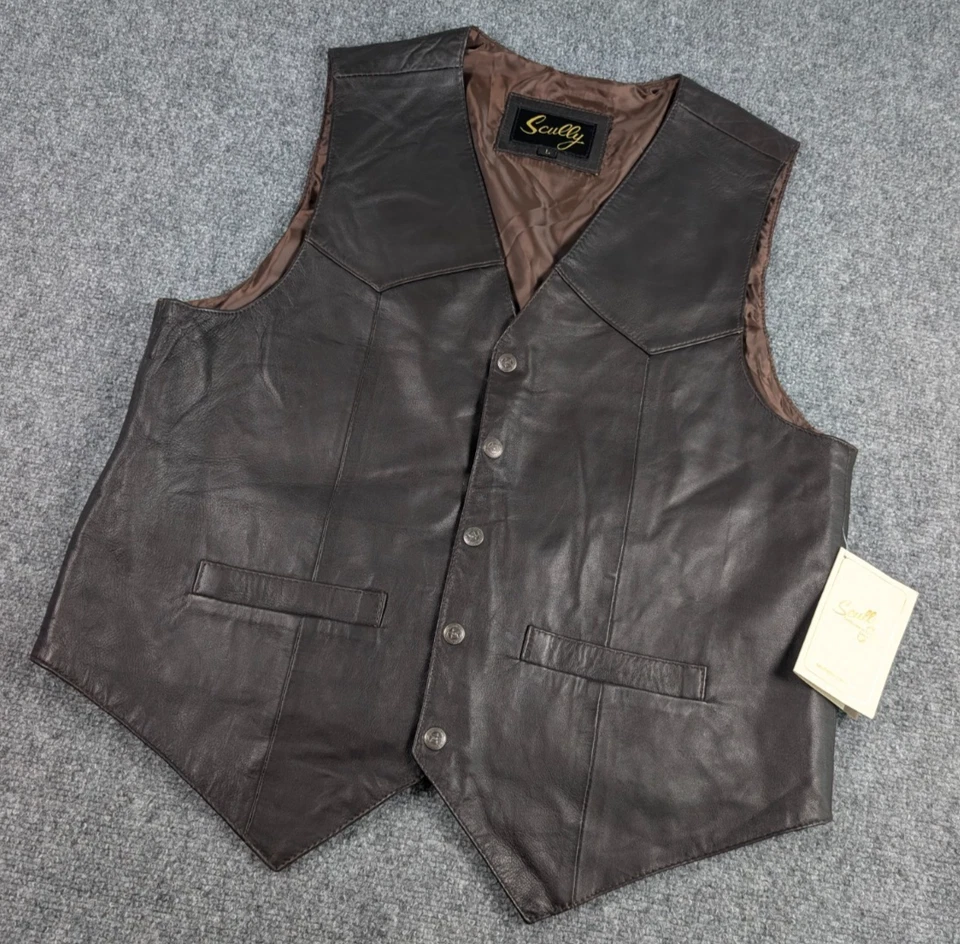 Scully Leather Mens Brown Soft Touch Lamb Lambskin Snap Vest Regular L Brown Soft Touch Lamb