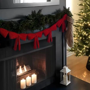 Christmas Decorations - 6 Ft Red Velvet Bow Garland - Xmas Decor for Mantel F... - Bild 1 von 7