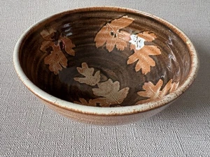 Chris Boddy Studio Art Pottery Small Autumn Leaf Print Bowl Rother Valley 4.75" - Picture 1 of 4