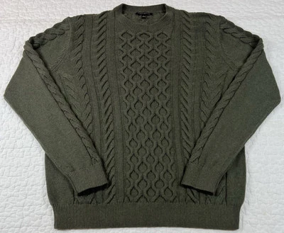Suéter Banana Republic Para Hombres L Verde Mezcla de Algodón Grueso Cable Tejido Pullover Foto 1 de 4