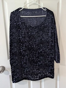 Blusa para mujer Eileen Fisher terciopelo mezcla de seda Burnout 1X azul oscuro - Imagen 1 de 6