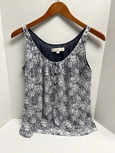 Ann Taylor Loft Blue Floral Top With 3 Buttons - Picture 1 of 5