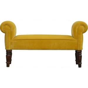 Velvet Upholstered Bedroom Bench Mustard Hardwood - Picture 1 of 7