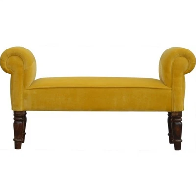 Velvet Upholstered Bedroom Bench Mustard Hardwood - Image 1 of 4