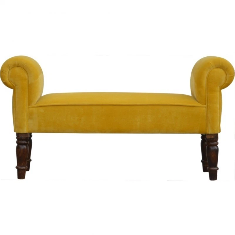 Velvet Upholstered Bedroom Bench Mustard Hardwood - Image 1 of 4
