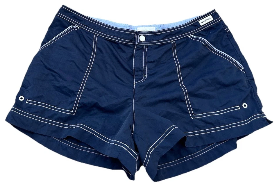 Pantalones Cortos de Mujer Nautica Talla L Azul Marino Y2K Nylon Bolsillos Transpirables *Ver Nota Foto 1 de 4