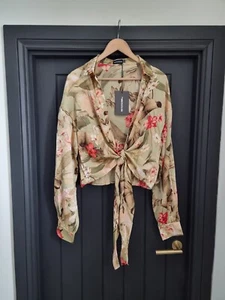 PLT Plus Satin Floral Wrap & Tie Crop Blouse Top Size UK 18 BNWT - Picture 1 of 18