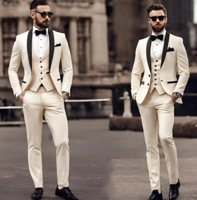 Business Men Suits Slim Fit Formal Prom Peak Lapel Tuxedos Prom Jacket Vest Pant - Image 1 of 4