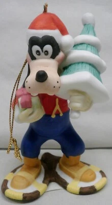 Vintage Disney Goofy Wearing Snowshoes Ceramic Christmas Ornament - Image 1 of 4