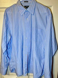 J.CREW 2 Ply 100% Cotton Large 16-16.5 Men's Button Down Shirt Stripes Blue - Picture 1 of 3