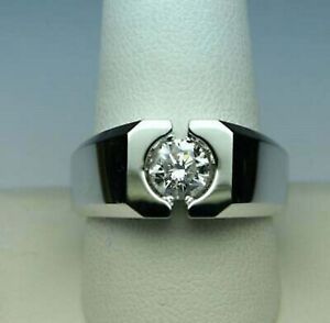 1.00Ct Round Cut VVS1/D Men's Simulated Engagement Ring 14k White Gold Finish