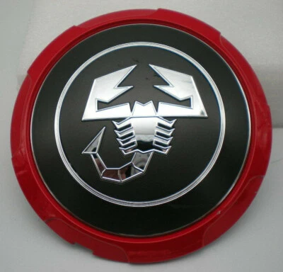 2012 - 2017 Fiat Abarth Scorpion Black/Red OEM Center Cap P/N 04726184AA - Image 1 of 4