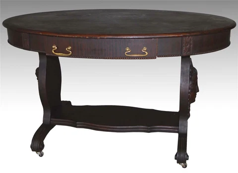 Antique Desk, Mahogany Oval Writing Desk with Angel Faces #17099 Cover