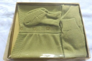 Neu im Karton Vintage 0-6 Monate mintgrün Baby Kleinkind Pullover mit Kapuze Stiefeletten 2-teiliges Set - Bild 1 von 5
