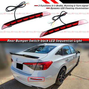 For 2022 2023 Civic Sedan Red Rear Bumper Side Reflector LED Sequential Light 