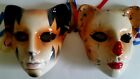 Vintage Yung Kee Cat Ceramic Masks Wall Hangings - Mardi Gras Tiger Leopard