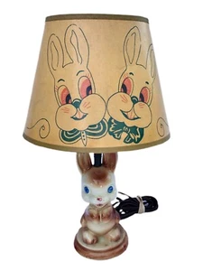 Vintage Chid's Nursery Ceramic Bunny Rabbit Lamp Original Shade - Picture 1 of 10