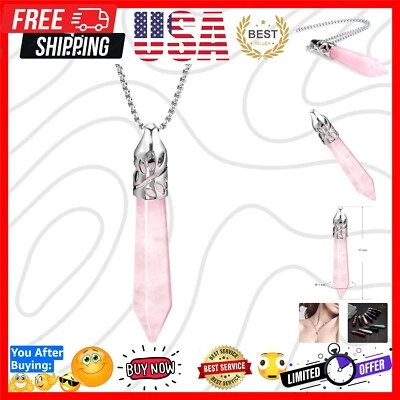 优雅玫瑰石英修复水晶项链 - 18 英寸不锈钢吊坠 — 第 1/4 张图片