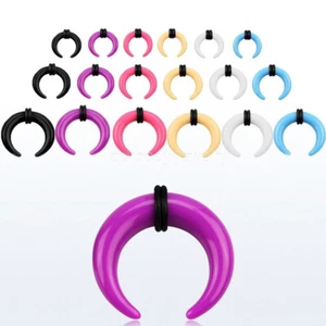 PAIR C-Shape Solid Color Acrylic Bull Taper with O-Rings Ear & Septum Stretcher - Picture 1 of 4