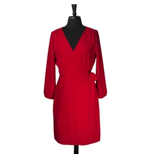 J. Crew Women's Dress Red V-Neck Tie Waist Long Sleeve Drapey Career Size 8 - Picture 1 of 10