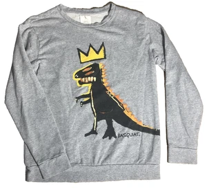 Rare Jean Michael Basquiat Forever 21 Adult M? Gray Pullover Sweatshirt Dinosaur - Picture 1 of 11