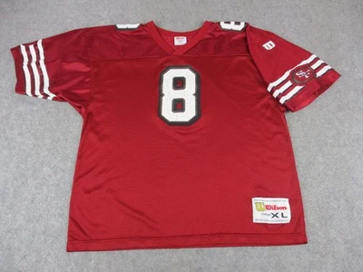 老式史蒂夫·杨旧金山49人队足球球衣青少年XL红色NFL 90年代 — 第 1/4 张图片