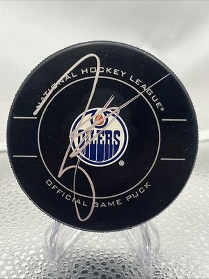 Taylor Hall Signed Official Edmonton Oilers Puck PSA COA - Image 1 of 4