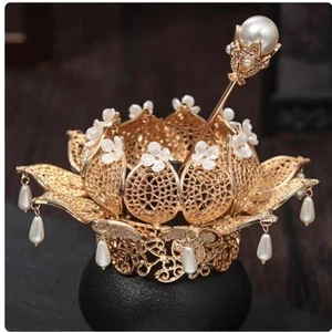 Ancient Chinese Hanfu Lotus Hair Headdress Hair Crown Lady Hairpin Cos Jewelry - Picture 1 of 18