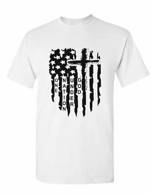 USA Distressed Flag T Shirt one nation under god Jesus cross Christian T-Shirt  - Image 1 of 2