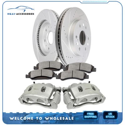 Para Chevy Tahoe GMC Savana 1500 2X Rotor de pinza delantera de freno y 4x pastillas de cerámica Foto 1 de 4