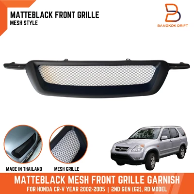 MATTEBLACK FRONT NET MESH GRILLE GARNISH FOR HONDA CR-V CRV 02-05 LX EX SE GEN2 - Image 1 of 4