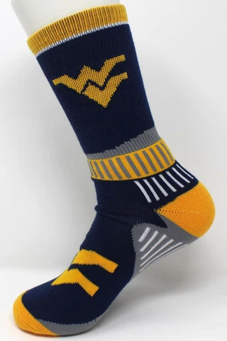 West Virginia Mountaineers NCAA Sport Big Primary Deuce Crew Socks *Large Cover