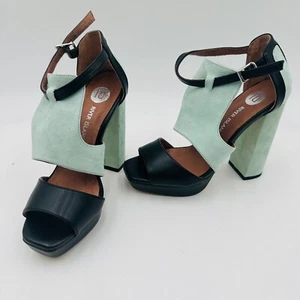 River Island Women's Shoes Platform Heel Teal Black Open Toe Strap Size 37 Eu - Picture 1 of 11