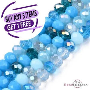 Faceted Glass Rondelle Round Beads Blue Mixed Crystal 6mm 90+ 1 STRAND R7 - Picture 1 of 6