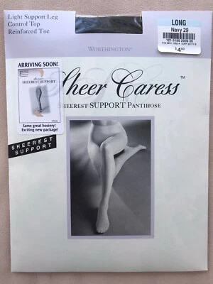 De colección. JC Penney Sheer Caress Sheerest SOPORTE Pantimedias Control Top AZUL MARINO LARGO Foto 1 de 2