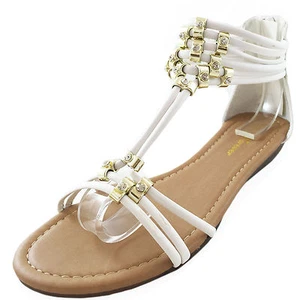 Nuevos zapatos para mujer sandalia tacón bajo cremallera gladiador verano informal blanco - Imagen 1 de 9