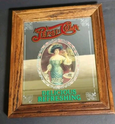 Pepsi Cola Mirror Vintage Woman Drink Pepsi Delicious Refreshing Bar Sign 12x10" - Image 1 of 4