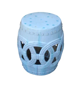 Chinese White Coin Pattern Round Clay Ceramic Garden Stool cs3299 - Picture 1 of 7