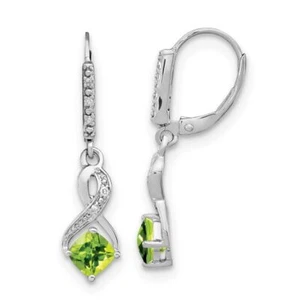 925 Sterling Silver Peridot Diamond Dangle Earrings - Picture 1 of 11