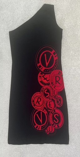 Mini abito body Versace Versus monospalla nero e rosso. Taglia IT 42 UK 10