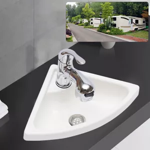 Wall Mount Corner Bathroom Sink Acrylic Triangle Sink with Faucet Vanity Single - Picture 1 of 15