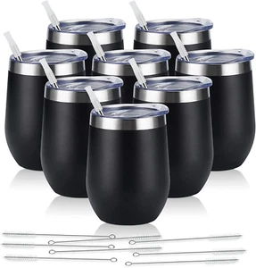 8 Pack 12Oz Stainless Steel Wine Tumblers, Insulated Wine Tumbler, Double Wall I - Picture 1 of 12