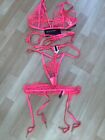 Prettylittlething Hot Pink 3 Piece Lingerie Set Large 14-16   Bnwt.