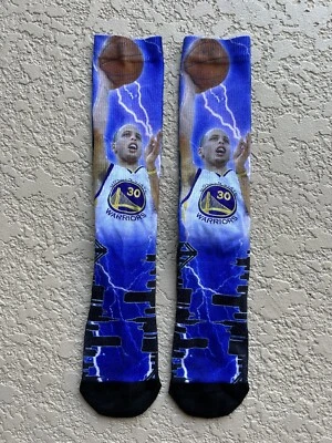 Golden State Warriors NBA Crew Socks 1 Stephen Curry RARE ONLY 1 ON EBAY Sz 8-12 - Image 1 of 2