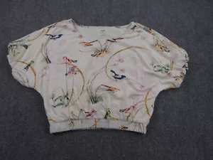 Maeve Anthropoligie Top Damen Small Weiß Puffärmel Cropped Vogel Print - Bild 1 von 16