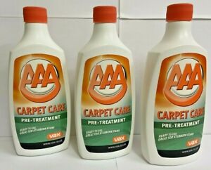 3 x VAX CARPET CARE PRE TREATMENT CLEANER BOTTLE 437ML STUBBORN STAINS WASHER