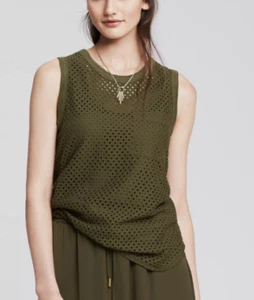 NWT Banana Republic Eyelet Pocket Tank SMALL Olive Green Grunge whimsigoth Beach - Picture 1 of 10