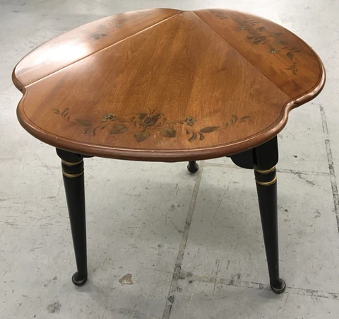 Ethan Allen Stenciled Triangle Wedge Clover Drop Leaf Maple End Table - 3-Leg Cover