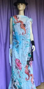 Turquoise Blue Ocean Colorful Sea Life Scarf Shawl Wrap 35”x 75” - Picture 1 of 7
